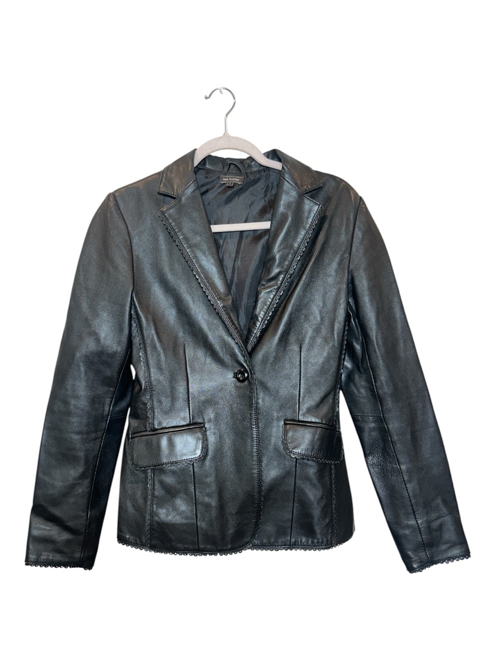 Vintage Black Leather Scalloped Blazer Jacket